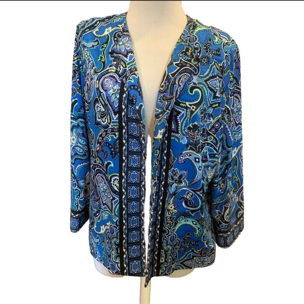 Blue Paisley Open Front Jacket